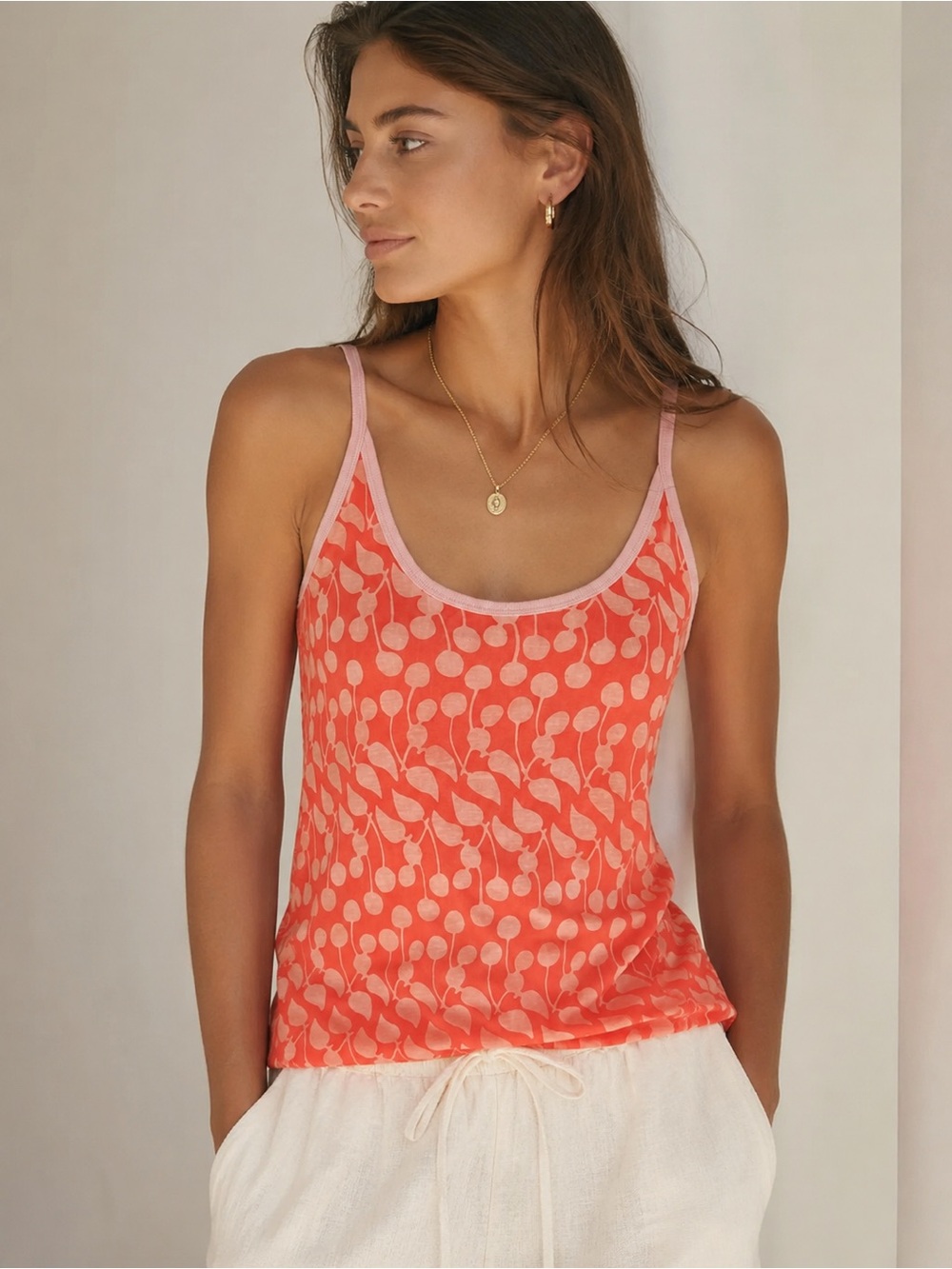 Club Monaco Coral Camisole with Pink Trim